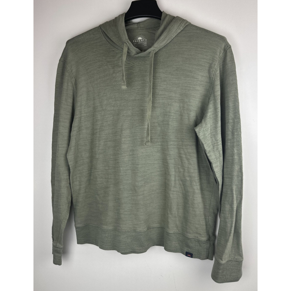 Faherty Sunwashed Slub Hoodie Trail Olive Green Organic Cotton Pullover Men's L - Picture 11 of 12